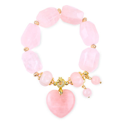 品質  14MM Multi Facted Rose Quartz Stone Crystal Bracelet Heart Carving 工場