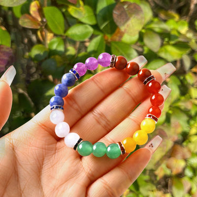 4mm/6mm/8mm/12mm 手作り クリスタル7 チャクラ ブレスレット 長さ18cm