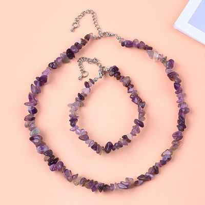 手作り 調整可能なチップ 砂石のブレスレット ネックレスセット 不規則な結晶 癒しのエネルギー 宝石キット