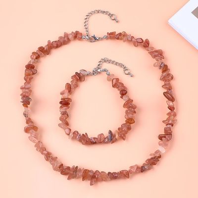手作り 調整可能なチップ 砂石のブレスレット ネックレスセット 不規則な結晶 癒しのエネルギー 宝石キット