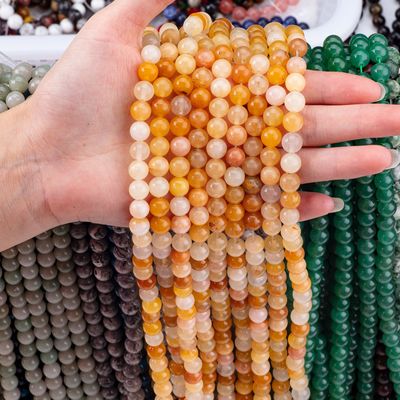 ダークイエロー・ジャード・ラウンド・ビーズ 天然結晶宝石 異なるビーズサイズ DIY 宝石制作のための松散なビーズストランド