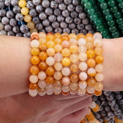 ダークイエロー・ジャード・ラウンド・ビーズ 天然結晶宝石 異なるビーズサイズ DIY 宝石制作のための松散なビーズストランド
