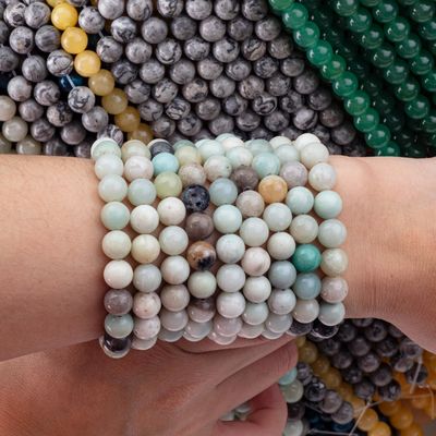 アマゾナイト丸珠 天然結晶宝石 異なる珠のサイズ DIY 宝石制作のための松散な珠の糸