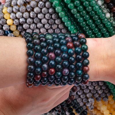 血石 丸い 数珠 天然結晶 宝石 ローズ 数珠 糸 DIY ジュエリー 制作