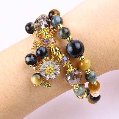 独創的な8MM 夢の虎の目 太陽花のスピナー 呪文の祝福 クリスタル ダブルレイヤー ブレスレット