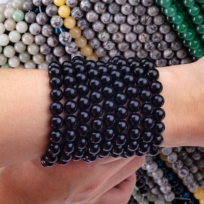 天然結晶黒オブシディアン 8MM DIY ジュエリー制作のための丸いゆるやかな宝石の珠