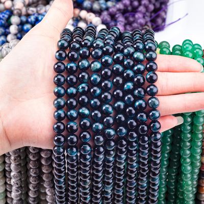 天然水晶宝石 インク 青い虎の目 松散な珠の糸 DIY 宝石制作のための半貴重石