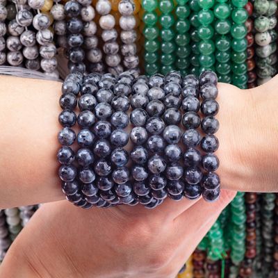 天然結晶宝石 黒ラブラドライト 松散な珠の糸 DIY 宝石制作のための半貴重石