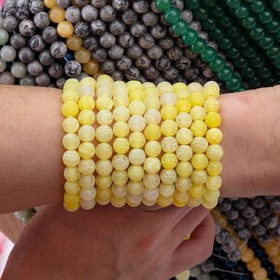 黄色の耐風アゲート 丸い半貴重珠 DIY ジュエリー製造のための松散な珠の糸