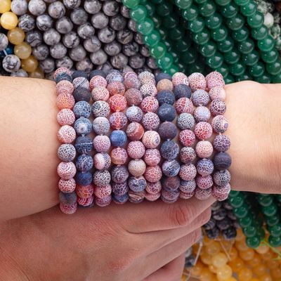 夢の天候化アゲート 松散な珠の糸 半貴重石 マット フロストド クラックアゲート DIY 宝石制作