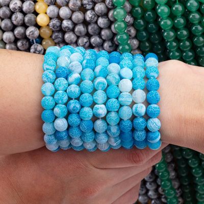 青い天気付きアゲート 松散な珠の糸 半貴重石 マット 凍った破裂アゲート DIY 宝石制作のために