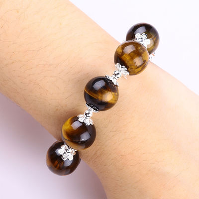 天然 14MM 美しい虎の目と花 鮮水真珠 掛ける鎖珠のブレスレット