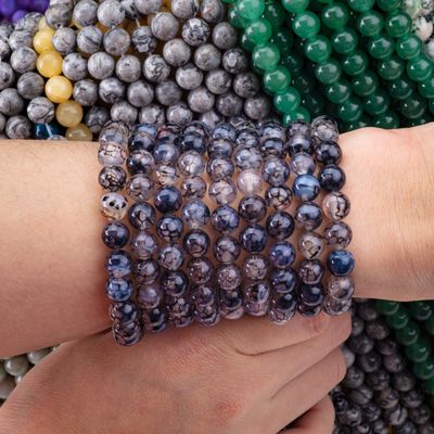 ブラック ドラゴン 静脈 アガート 松散な 数珠 半貴重石 DIY 宝石制作