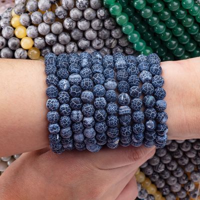 ダークブルー 天候化アゲート 松散な珠の糸 半貴重石 マット フロストド クラックアゲート DIY 宝石制作
