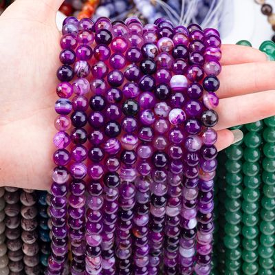 紫色 ストライプ アガート 癒し 8mm 丸い宝石 数珠 ギフト プレゼント