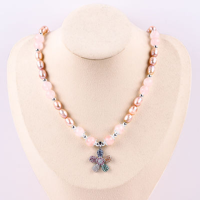 淡水真珠 ネックレス ローズクォーツ 6mm 数珠 水晶 セーター ネックレス