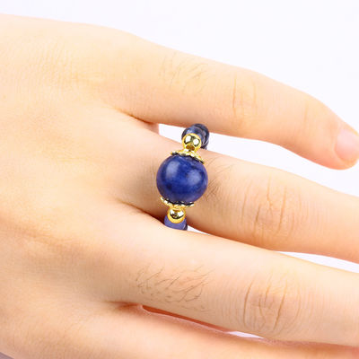 天然水晶 4MM ブルー ソダライト 銅 金 金 弾性ロープ リング ジュエリー ギフト
