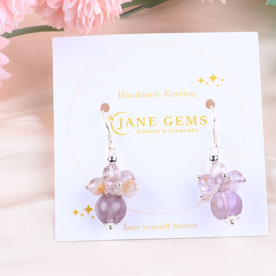 天然石の耳飾り 8MM 10MM 癒しのラベンダー アゼツチライト クリスタルビーズ ダングル 花の耳飾り