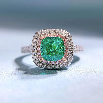 緑色の四角形 宝石 ジルコン 結婚指輪 女性用
