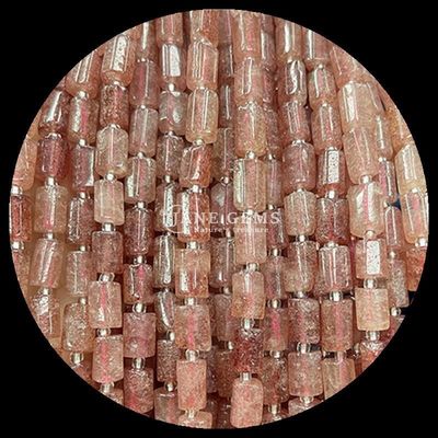 宝石 数珠 天然 結晶 ストロベリー クォーツ 宝石 面型 円筒形 柔らかい 数珠 宝石 製作 糸