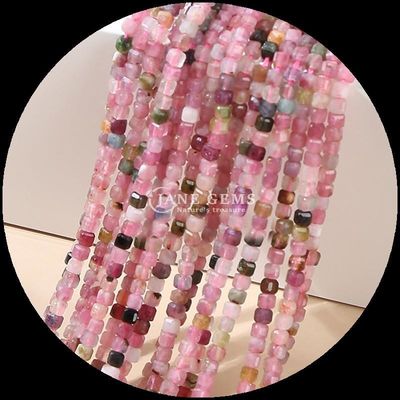 天然石 磨いた 数珠 宝石 方形 キューブ 形 フロライト ラブラドライト ミニ ゆるい 数珠 帯 / ネックレス