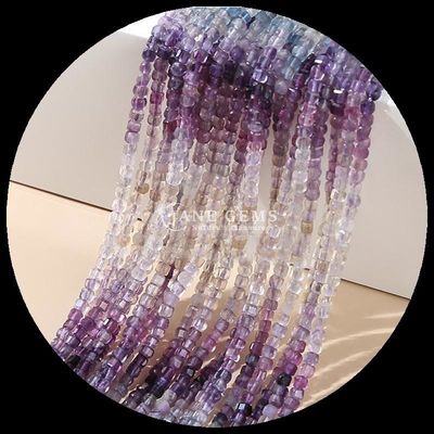 天然石 磨いた 数珠 宝石 方形 キューブ 形 フロライト ラブラドライト ミニ ゆるい 数珠 帯 / ネックレス