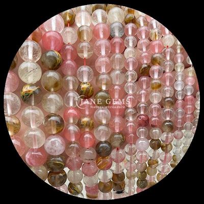 磨いた宝石 丸切りの火石クォーツ ゴールデン ルティレート 石英珠の糸 DIY ジュエリー製造
