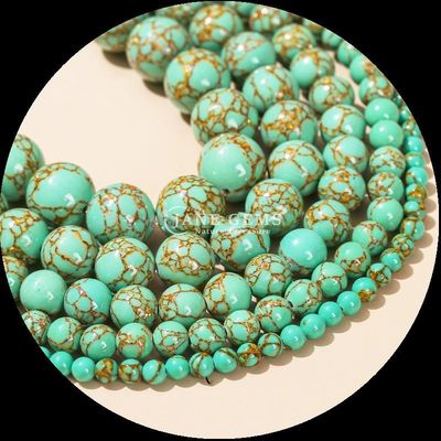 色 丸 形 宝石 珠 金 線 ターコイズ 松散 珠 糸 DIY ギフト